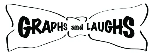 A black and white image of the words graphs and laughs.