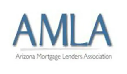 A blue and white logo for the arizona mortgage lenders association.