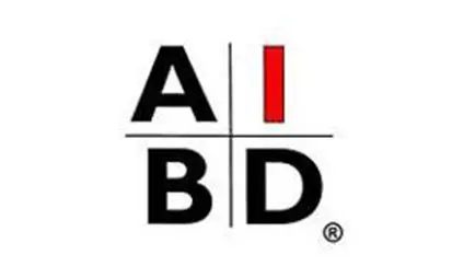 A black and white logo of the company aibd.